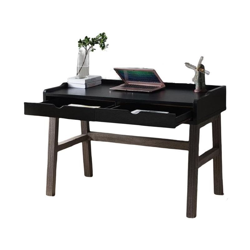 FC Design 47.25"W Two-Tone Home Office Writing Desk with 2 Drawers in Distressed Grey & Black Finish, 1 of 4