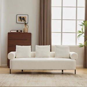 78" Modern 3-Seater Beige Upholstered Sofa, Oversized Comfy Couch with 3 Plush Pillows for Living Room, Bedroom, Apartment - 1 of 4