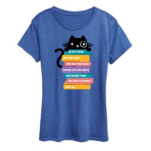 Women's - Instant Message - Cat Peeking Over Book Stack Short Sleeve Graphic T-Shirt - 1 of 4