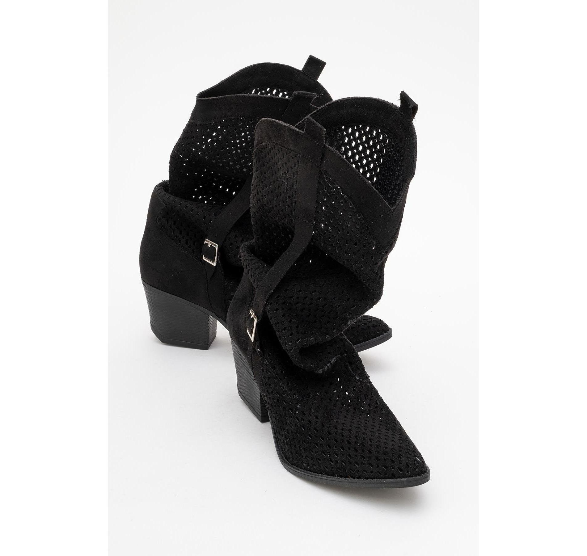 Larry Black Elasticated Block Heel Boot (Women) | Forever & Always Shoes