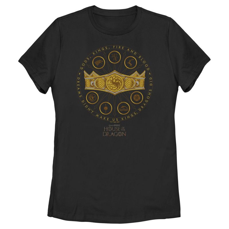 Women's Game of Thrones: House of the Dragon Gods Kings Fire and Blood Crown Logo T-Shirt, 1 of 5