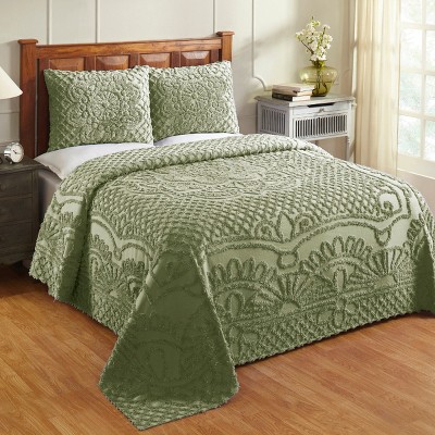Sage Cotton Chenille Twin Bedspread and Sham Set