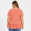 Women's Plus Size Textured Tiered Pleated V Neck Short Sleeve Casual Summer Peplum Babydoll Blouses - GRACE & GRANDEUR - 3 of 4