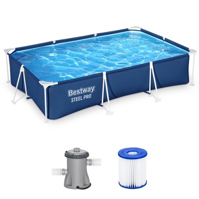 Bestway Steel ProRectangular Metal Frame Above Ground Outdoor Backyard Swimming Pool