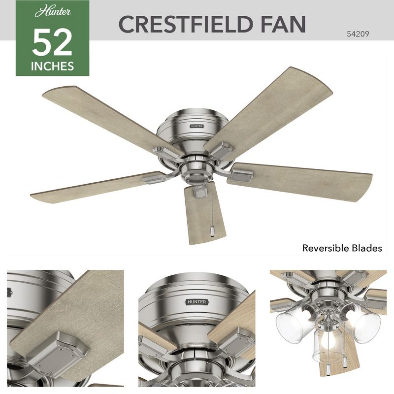 52" Crestfield Low Profile Ceiling Fan (Includes LED Light Bulb) - Hunter Fan, 3 of 20