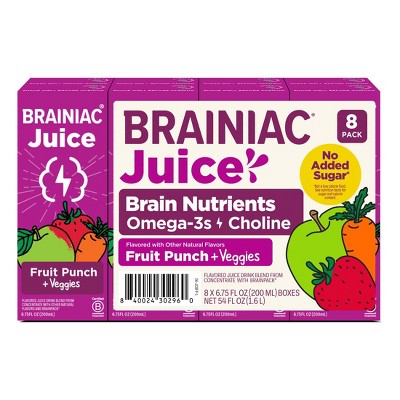 Brainiac Super Fruit Punch Juice Drink 8 pk/6.75 fl oz Boxes: Non-Caffeinated, 50% Juice Content