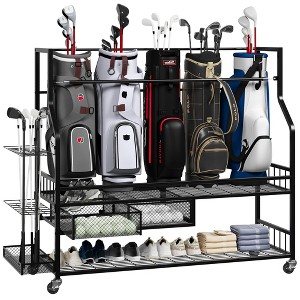 Movable Golf Bag Organizer, All In One Golf Bag Storage Garage Organizer, Sports Equipment Organizer, Golf Bag Storage Garage Organizer with Baskets - 1 of 4