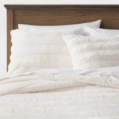 Twin/Twin Extra Long Textured Faux Fur Comforter & Sham Set Cream - Threshold™