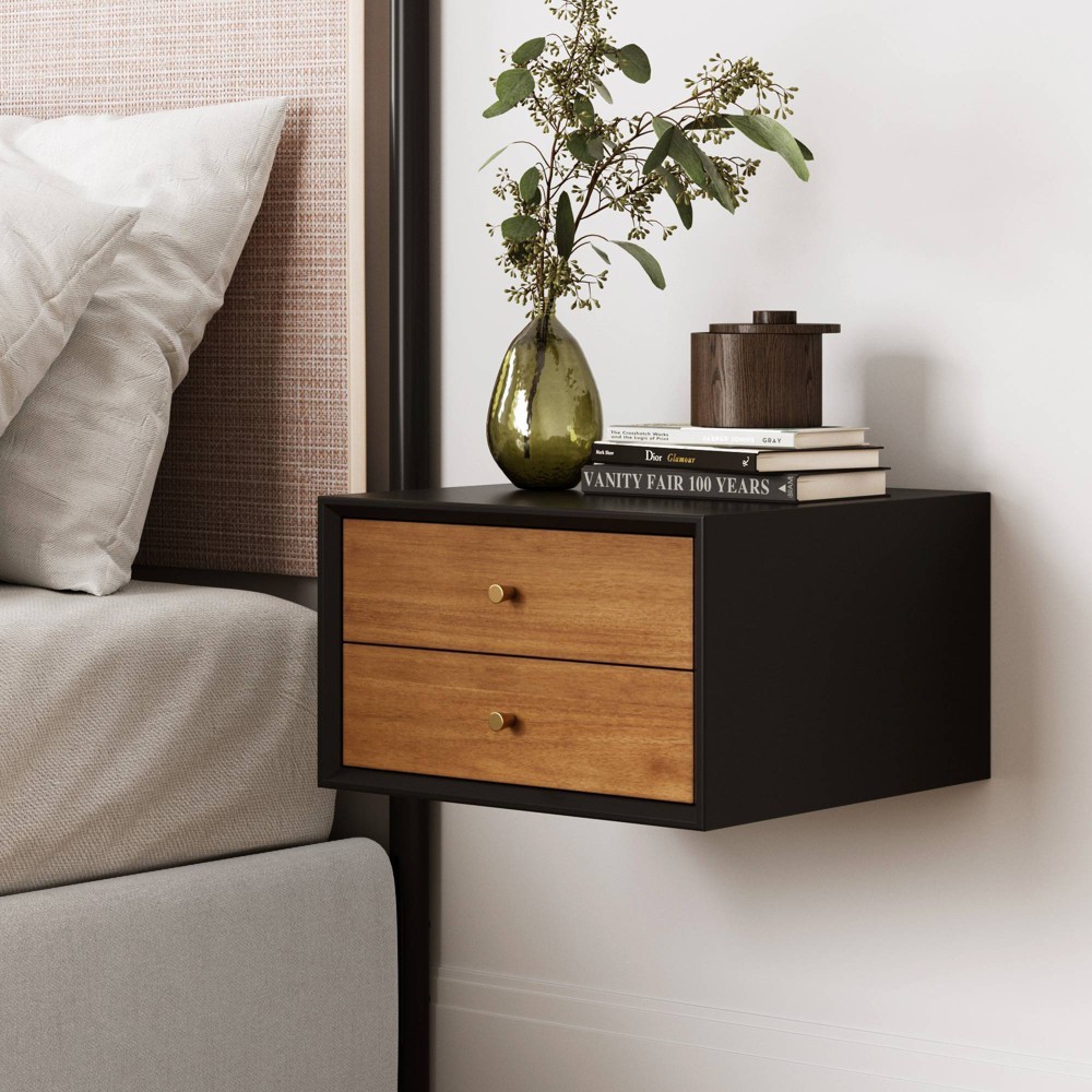 Photos - Bedroom Set Nathan James Harper Wood Wall Mount Floating Accent Table Nightstand Black