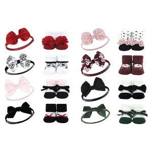 Hudson Baby Infant Girl 16Pc Headband and Socks Set, Black Toile Burgundy Floral, One Size - 1 of 3