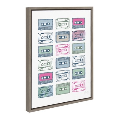Retro Cassettes Print on Canvas with Gray Frame, 18" x 24"