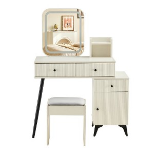 Makeup Vanity With Lights, Vanity Desk W/Stools & Movable Side Table, LED Mirror And Lights, 3 Drawers, Adjustable Shelves, Makeup Table For Bedroom - 1 of 4