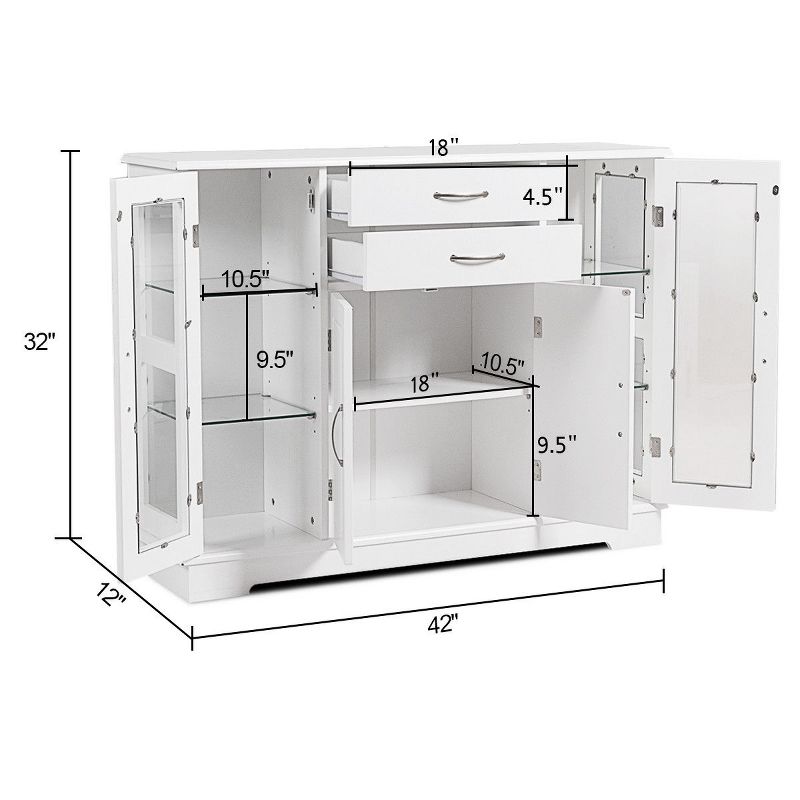 Costway Buffet Storage Cabinet Console Cupboard W/Glass Door Drawers Kitchen Dining Room, 3 of 11