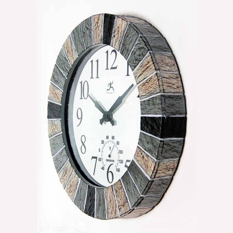 13&#34; Faux Stone Mosaic Indoor/Outdoor Wall Clock - Infinity Instruments, 5 of 7
