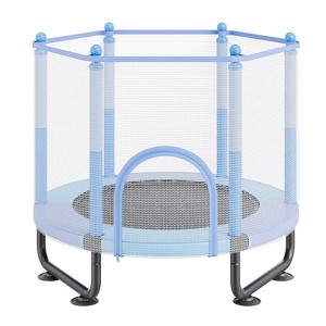 VEVOR 60" Kids Trampoline, 5FT Indoor Outdoor Trampoline with Safety Enclosure Net and Basketball Hoop, Gifts Toys for 3+ Years Children, Blue - 1 of 4
