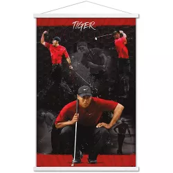 Trends International Tiger Woods - Sketch Premium Framed Wall Poster Prints White Hanger Bundle 22.375" x 34"