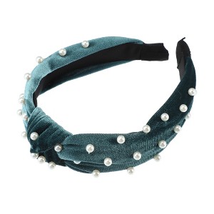 Unique Bargains Women's Bling Twisted Faux Pearl Velvet Headband Hairband Accessories 1.2 Inch Wide 1 Pc - 1 of 4