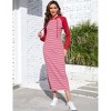 Coolmee Women's Casual Long Sleeve Side Slit Pullover Maxi Hoodie Dress Slim Striped Long Dresses with Pockets - 2 of 4