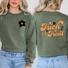 Simply Sage Market Women's Graphic Sweatshirt Trick Or Treat Flowers Front and Back - 2 of 4