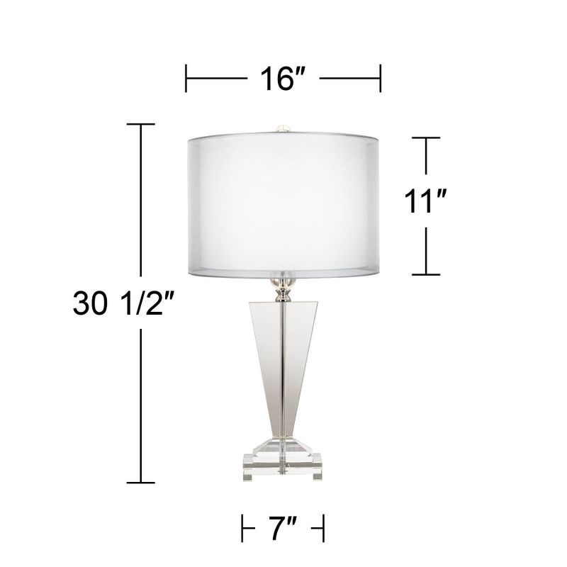 Vienna Full Spectrum Modern Table Lamp 30.5" Tall Clear Crystal Trophy Double Sheer Silver and White Drum Shade for Living Room Bedroom, 4 of 8