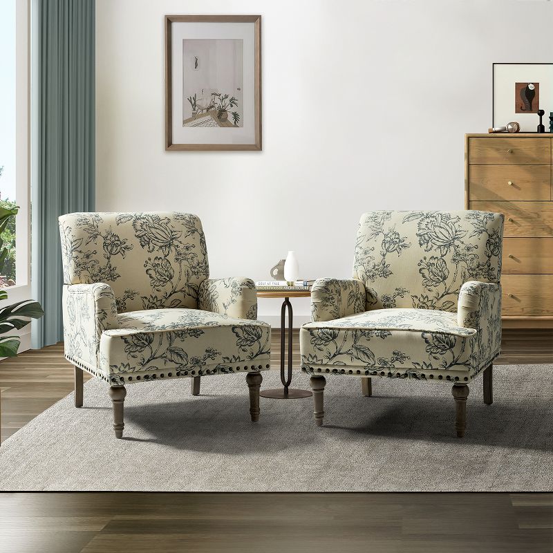 Set of 2 Reggio  Traditional  Wooden Upholstered  Armchair with Floral Patterns and  Nailhead Trim | ARTFUL LIVING DESIGN, 2 of 11