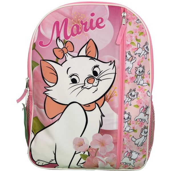 Mochila escolar de nylon rosa de 16 pulgadas de Disney Marie de Los Aristogatos para niñas, con bolsillo frontal grande 2
