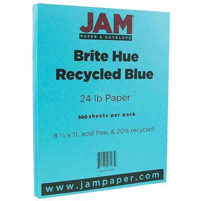 JAM Paper Colored 24lb Paper 8.5 x 11 Blue Recycled 500 Sheets/Ream (101592B)