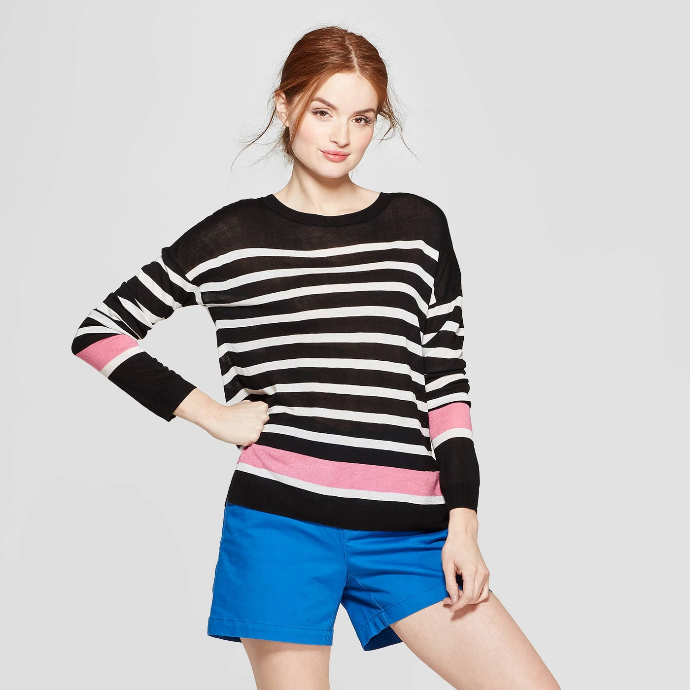Women's Striped Long Sleeve Crew Neck Pullover Sweater - A New Dayâ„¢ - image 1 of 3