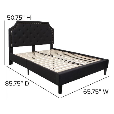 Elegant Queen-Sized Black Fabric Upholstered Bed with Nailhead Trim