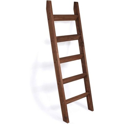 Hallops 5ft Rustic Wood Ladder Rack for Space Saving-Brown