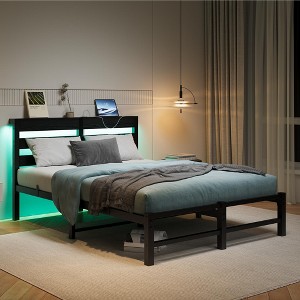 TiramisuBest Full Bed Frame with Storage Headboard, Charging Station & Metal Platform - No Box Spring, Easy Assembly & Noise-Free (Black) - 1 of 4