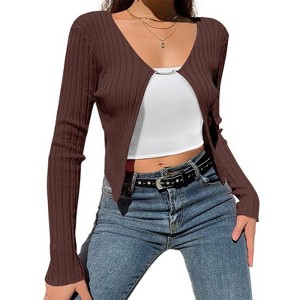 Coolmee Women's Crop Top Open Front Long Sleeve Rib Knit Shrug Sweaters Cardigan - 1 of 4