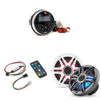 Clarion GR1BT Digital Media Receiver (Gauge Style) with CMSP-651RGB-SWG 6.5-inch Premium Marine Coaxial Speakers, Sport Grilles RGB LED & Lighting ...