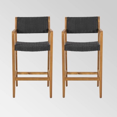 Genesee 2pk Acacia Wood Bar Stools - Teak/Black - Christopher Knight Home