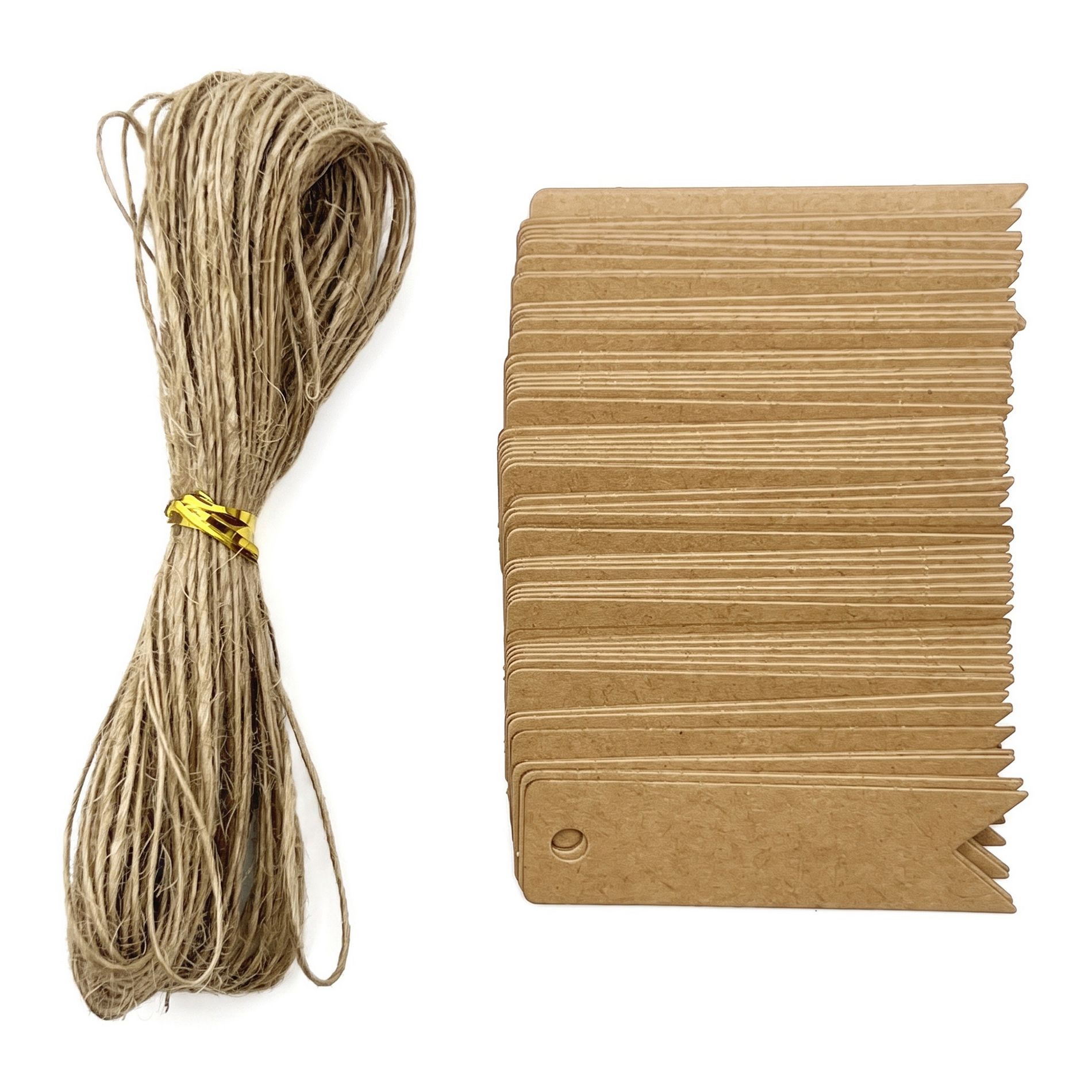 REGALWOVEN Blank Flag Top Kraft Paper Gift Tags with Twine Thick Hang Tags for Jar Decor Gift Wrapping Crafts 100Pcs