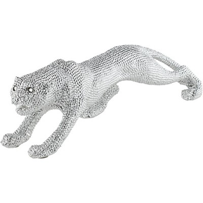 Electroplated Silver Textured Resin Leopard Sculpture