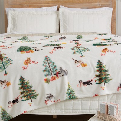 Full Size Holiday Cats Fleece Christmas Blanket