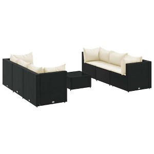 vidaXL Patio Lounge Set with Cushions Sectional Sofa Garden Backyard Poly Rattan - Black and Cream 6 Piece - 1 of 4