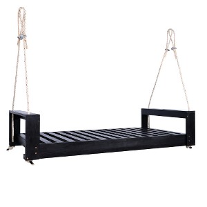 Ridstar 85.8  in. W Twin-Size Porch Patio Teak Swing Set with Hemp Rope for Garden & Backyard-Black - 1 of 4