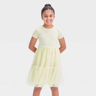 Girls' Short Sleeve Knit Tulle Tiered Dress - Cat & Jack™