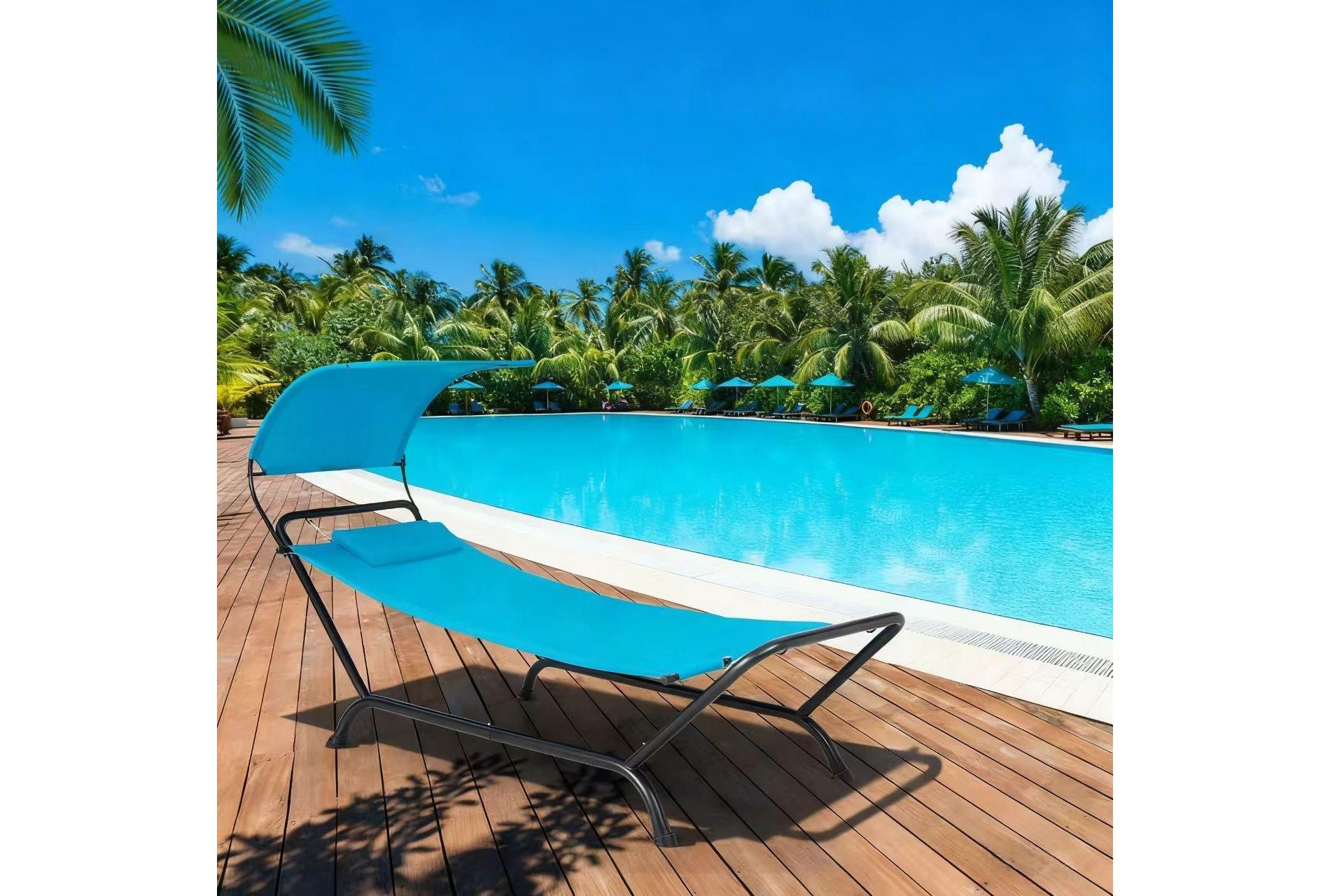 Gymax Outdoor Canopy Hammock Swing Chair Cushioned Patio Hanging Chaise Lounge w/ Pillow & Storage Bag Metal Swing Hammock Bed w/ Stand