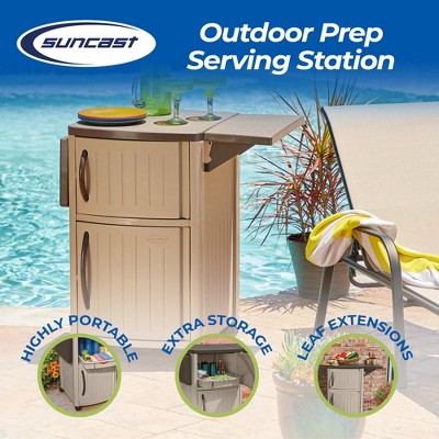 Taupe Portable Outdoor Patio Prep Serving Station with Cabinet