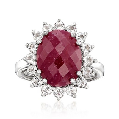 Ross-Simons 5.75 Carat Ruby and 1.20 ct. t.w. White Topaz Ring in Sterling Silver