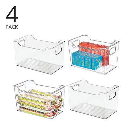 Clear Acrylic Office Storage Bin Set with Handles, 10 x 6 x 6 inches