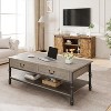 41 Inch Large Coffee Table with Drawers, Rectangular Cocktail Table with Storage, Vintage Living Room Table, Rustic Grey - 4 of 4