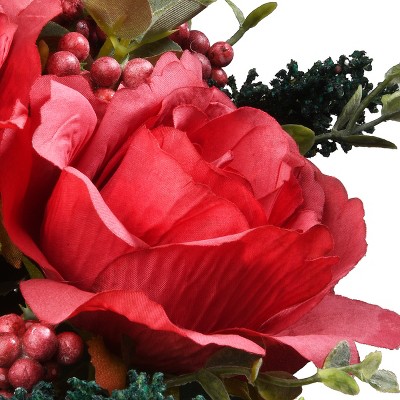 19" Red Artificial Rose Bundle with Green Leaves