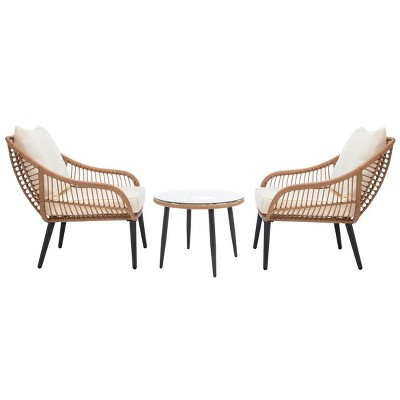 Natural Rattan and Beige Cushion 3-Piece Patio Lounge Set