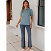 INSPIRE CHIC Women's Bow Tie Neck Solid Color Elastic Cuffs Elegant Office Short Sleeve Blouse - 3 of 4