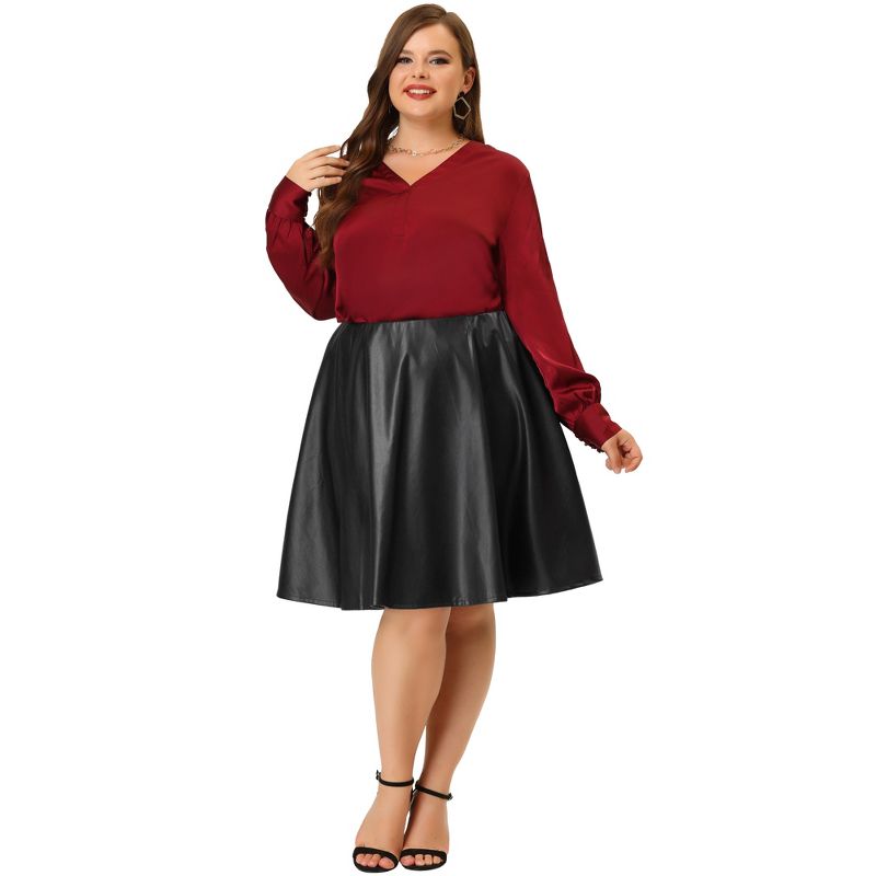 Agnes Orinda Women's Plus Size PU A-Line Versatile Flared Party Skirts, 3 of 7