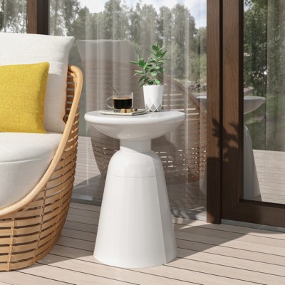 VisioGear Patio End Tables, 20.75 Inch Outdoor Flared Shaped End Table, Patio End Table with Round Base for Balcony Porch Pool, White, 15"*15"*20.75"